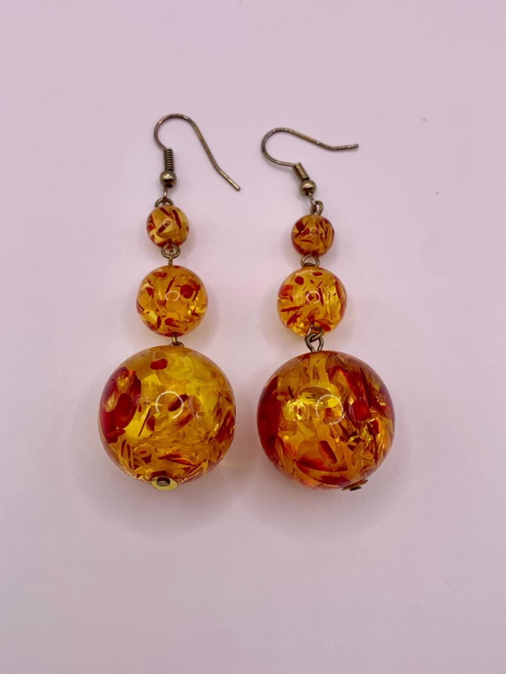 Confetti Lucite Drop Earring, Orange Red Faux Amber Appearance